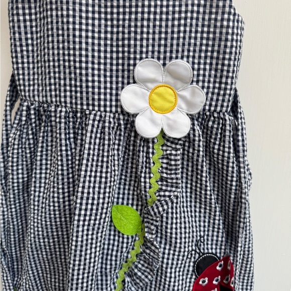 Rare Editions 4T Girls Black and White Gingham Ladybug Floral Sleeveless Dress - Picture 3 of 7